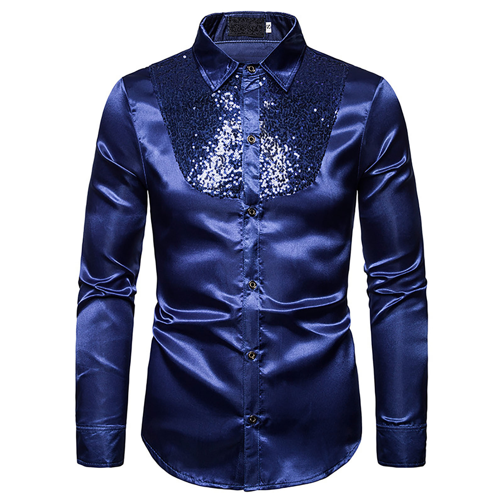 DTBPRQ Mens Sequin Shirt Regular Fit Silk Casual Long Sleeve Button Down Party Disco Shiny Shirts Dance Shirt Wrinkle Free Mens Tuxedo Shirt